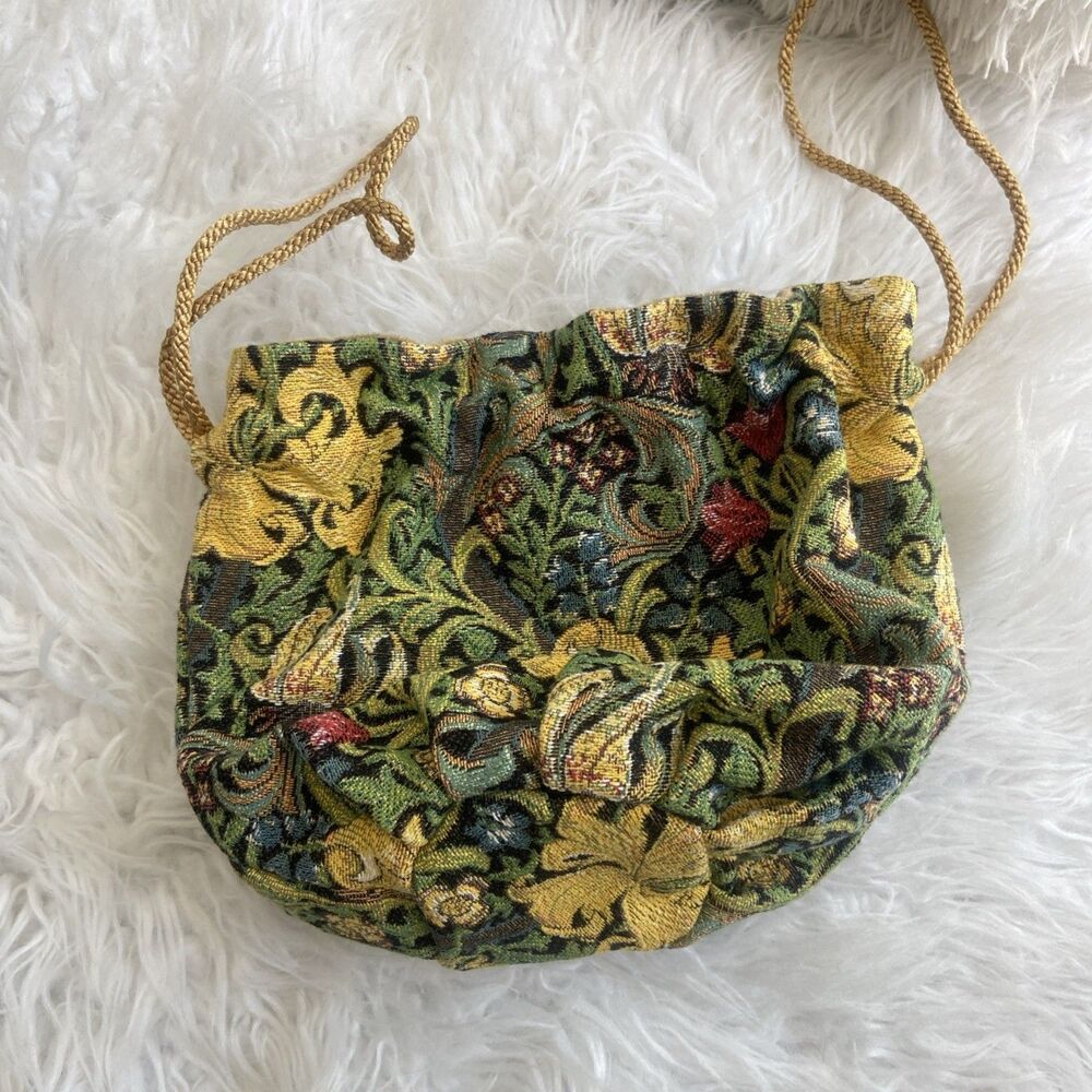 Floral Tapestry Bucket Bag Drawstring Boho Cottagecore Bag Purse Makeup Bag UK